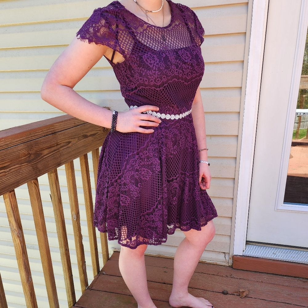 Plum City Triangles Dress w/ attached jeweled belt